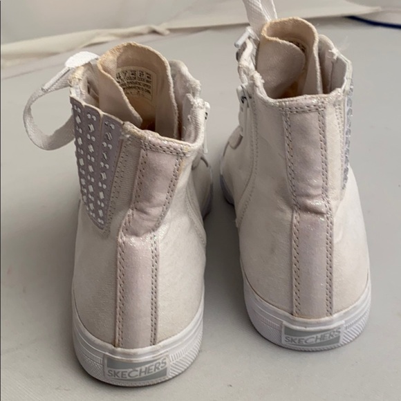 Skechers white canvas iridescent rhinestone high top sneakers 10 - Picture 6 of 11